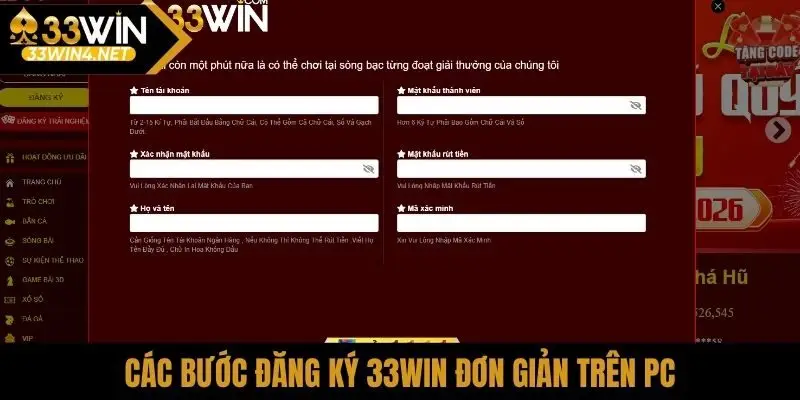 Các bước đăng ký 33Win đơn giản trên PC