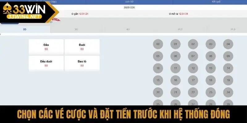 Chọn các vé cược và đặt tiền trước khi hệ thống đóng