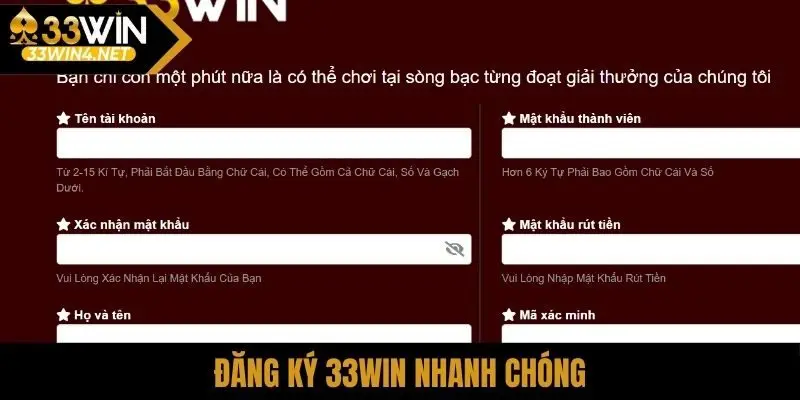 Đăng ký 33Win nhanh chóng