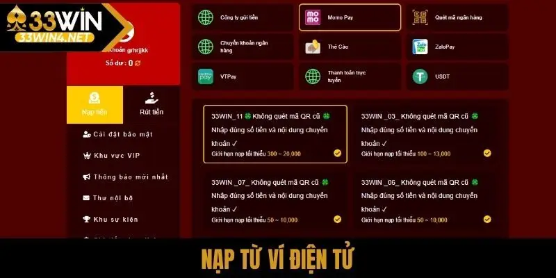 Nạp từ ví điện tử